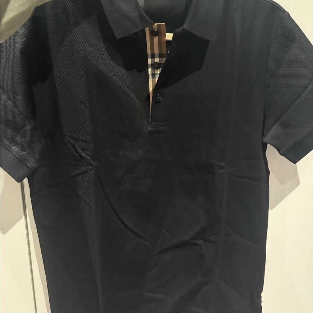 Burberry Black Polo with Signature Check Placket size small